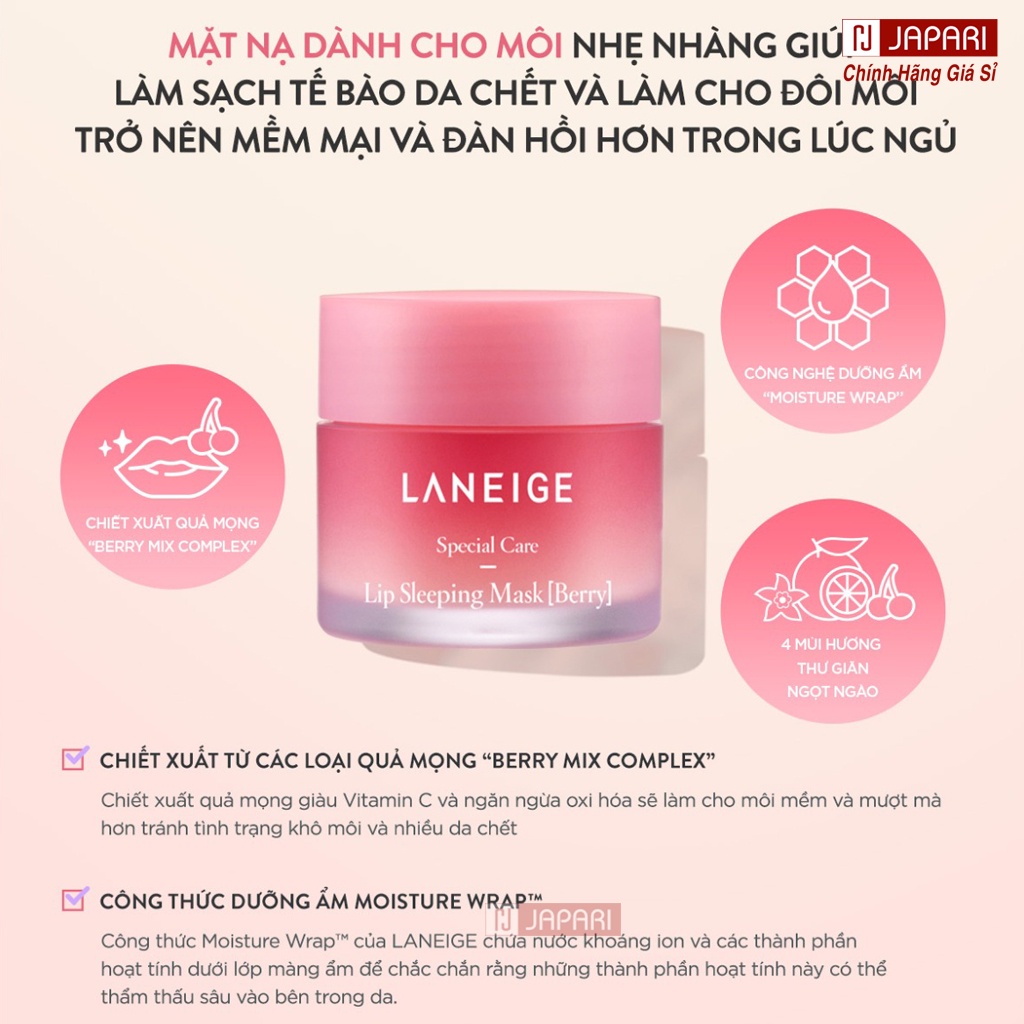 Laneige Lip Sleeping Mask Mặt Nạ Ngủ Môi 20g 8g 3g CHÍNH HÃNG- Ủ Dưỡng Môi Laneige Full Size Mini Tẩy Da Chết Môi Japari