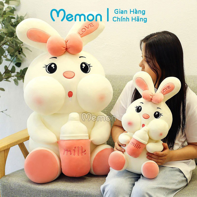 [Mã LIFEMALL2505 giảm 10% đơn 250K] Gấu Bông Thỏ Ôm Bình Sữa Cao Cấp Memon