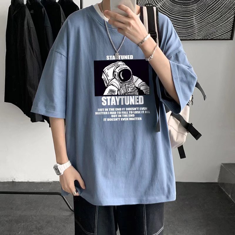【M-8XL】Áo Thun Dáng Rộng In Hình Phi Hành Gia Phong Cách Hip Hop Thời Trang Mùa Hè Hàng Mới Dành Cho Nam Sinh