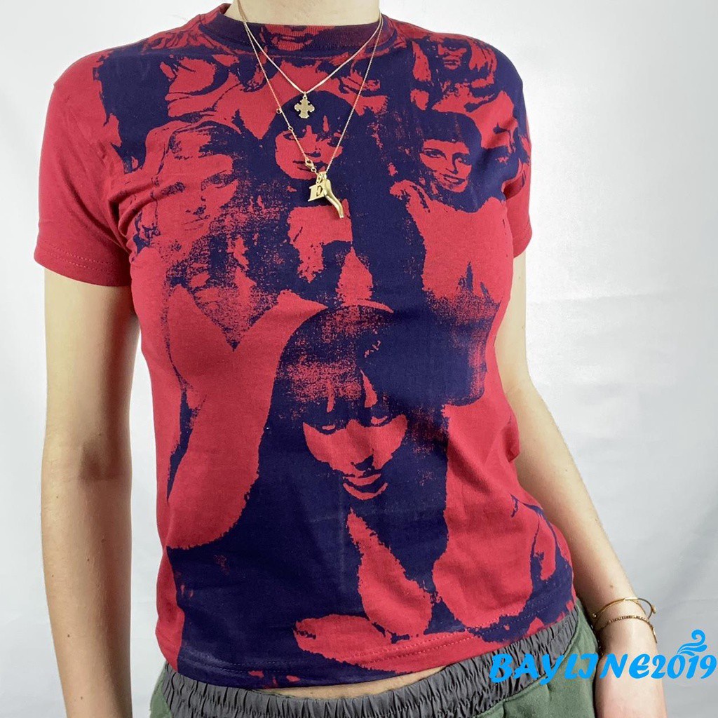Áo thun tay ngắn cổ tròn in hình chân dung thời trang dành cho nữ