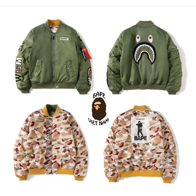 Áo khoác Bape 2 mặt mua 1 được 2 áo luôn, Bomber Jacket Bape, Oder 15 ngày hàng về Bape VN..
