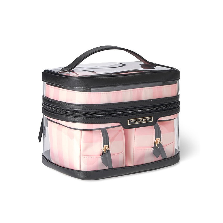 Bộ túi trang điểm sọc hồng siêu xinh, gọn nhẹ - Hàng nhập Victoria's Secret USA