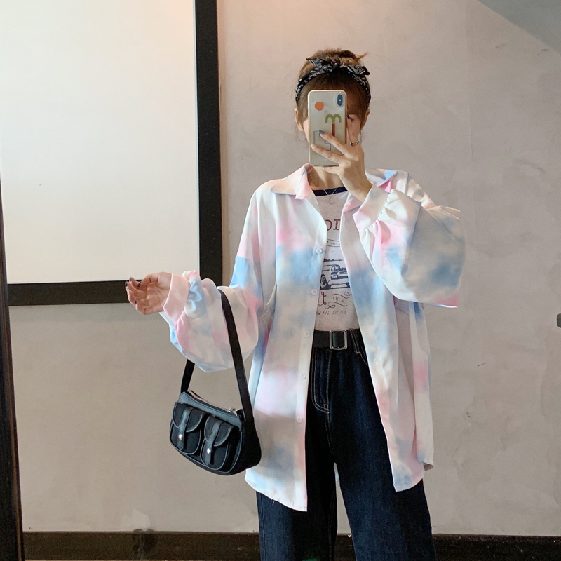SUXI NEW Áo Sơ Mi Tay Dài Dáng Rộng Màu Nhuộm Độc Đáo Cá Tính Hợp Thời Trang
