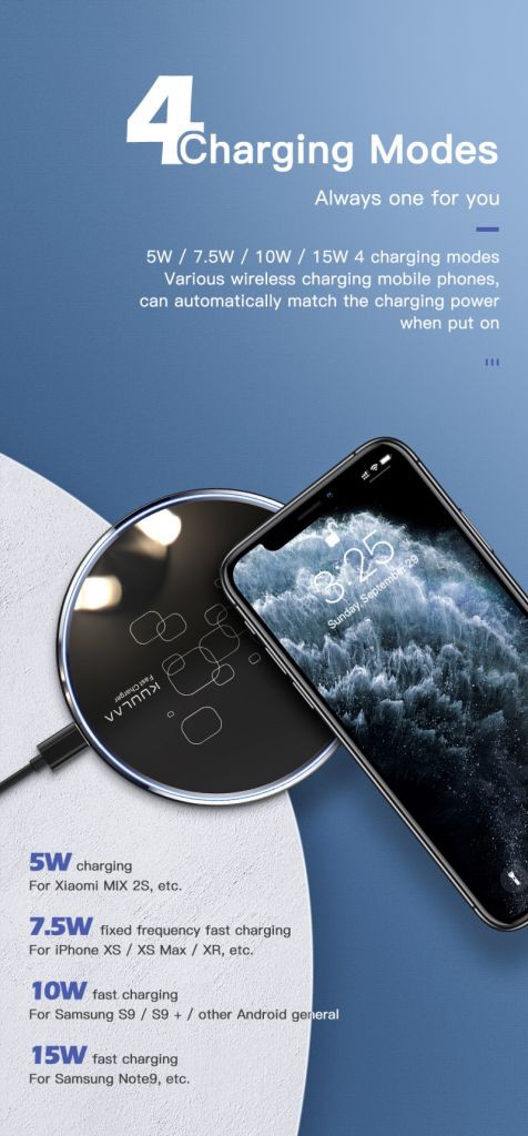 Bộ Sạc Không Dây Kuulaa 10w Qi Cho Iphone X / Xs Max Xr 8 Plus Samsung S9 S10 + Note 9 8