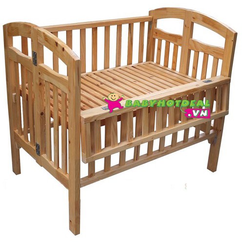 Giường nôi của bé, giường bằng gỗ thông tự nhiên sơn Pu
