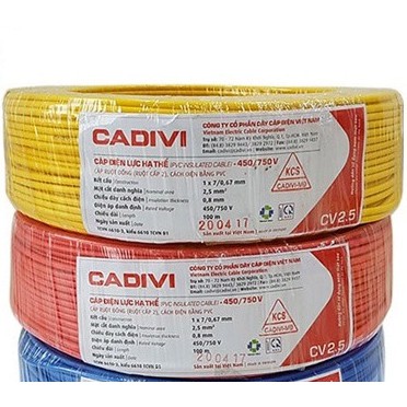 DÂY ĐIỆN CADIVI CV1.0, CV1.5, CV2.5, CV3.5, CV4.5, CV6.0 (CUỘN 100M)