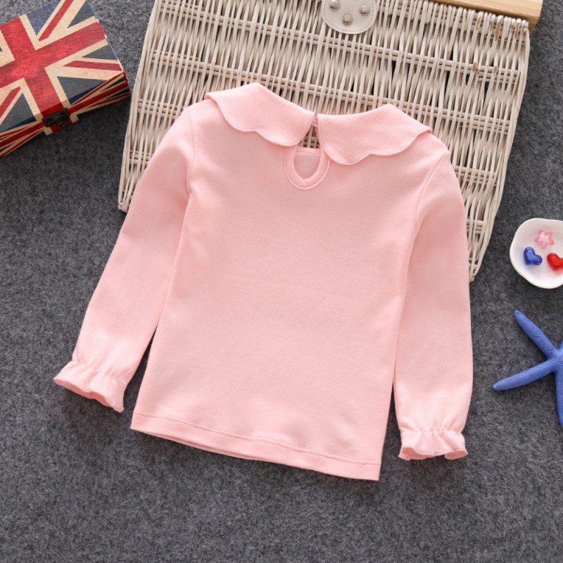 Áo cotton tay dài màu trơn hợp thời trang cho bé gái