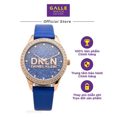 Đồng hồ dây da nữ cao cấp Daniel Klein DK.1.12562.5 chống nước, viền đính đá, mặt số thiết kế đặc biệt màu xanh lấp lánh
