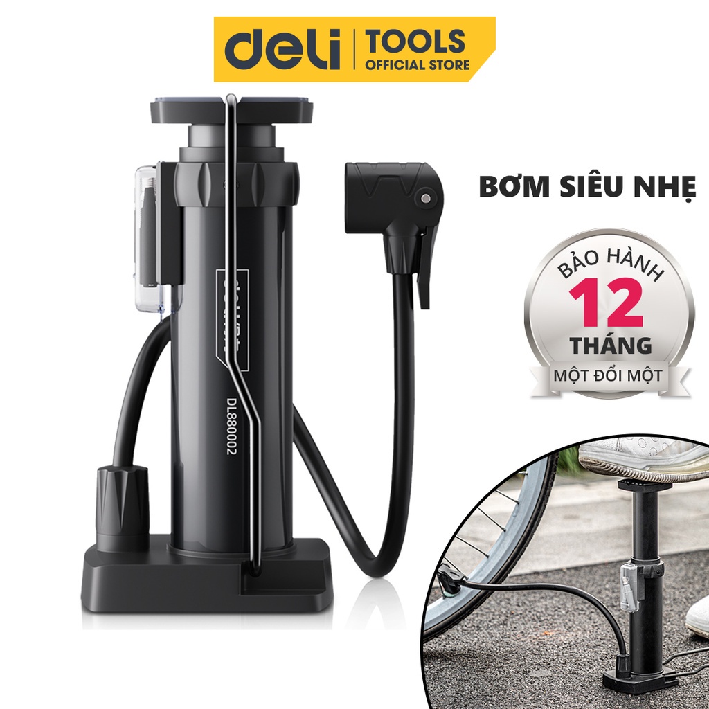 Bơm Xe Đạp Deli Đạp Chân - Siêu Nhẹ, Dễ Dàng Di Chuyển - Áp Suất Cao - DL880002