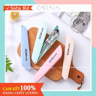Bộ Muỗng Đũa Cơm Trưa Goodlife Inox 304 Chất Lượng Cao, Hộp Nhựa Lúa Mì CATLALA GOODLIFE-10-CD