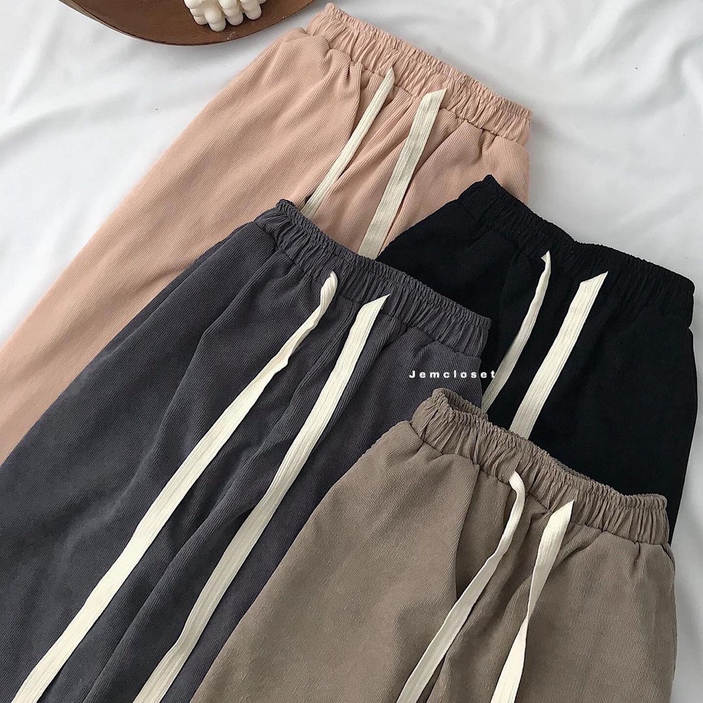 Quần Vải Form Rộng Dáng Suông Nữ Rút Eo JEMCLOSET Kymon Chất Liệu Nhung Tăm Cực Hot Phong Cách Năng Động - 2812
