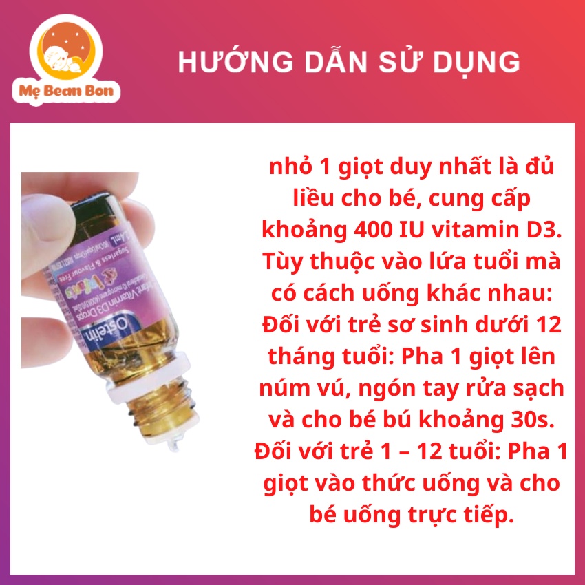 vitamin d3 drops dạng giọt 2.4ml cho trẻ từ sơ sinh Ostelin Infant của úc giúp bé hấp thụ canxi phát triển chiều cao