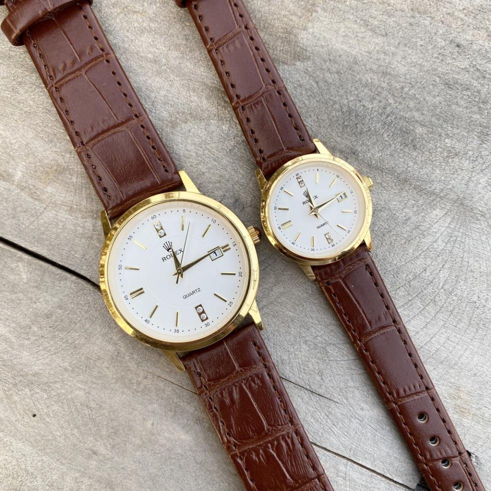 Đồng Hồ Nam , nữ dây da Rolex 075A DÂY DA Mặt TRẮNG Chống Xước, Chống Nước-Giá 1 chiếc