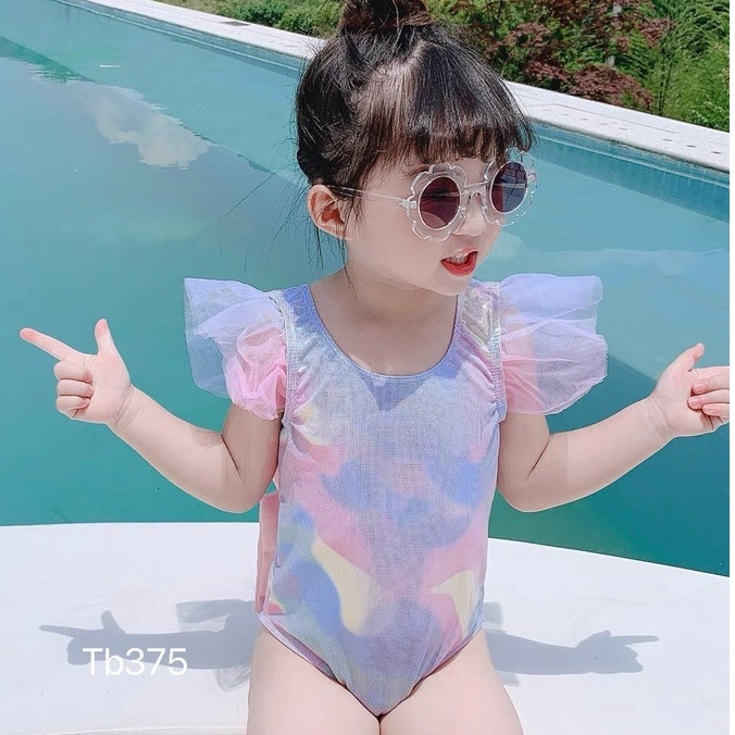 SET62 - Bộ bơi bé gái, áo bơi liền thân màu tím cho bé gái từ 5-18kg