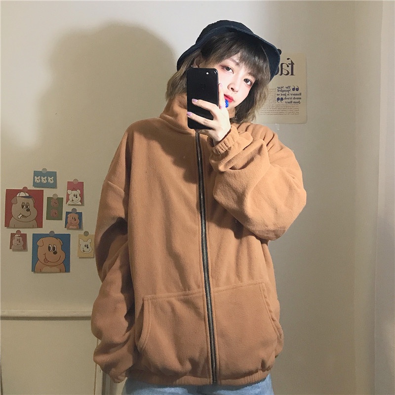 Áo Khoác Nỉ Oversized Dài Ngang Gối Màu Trơn Thời Trang Mùa Thu Mới Cho Nữ