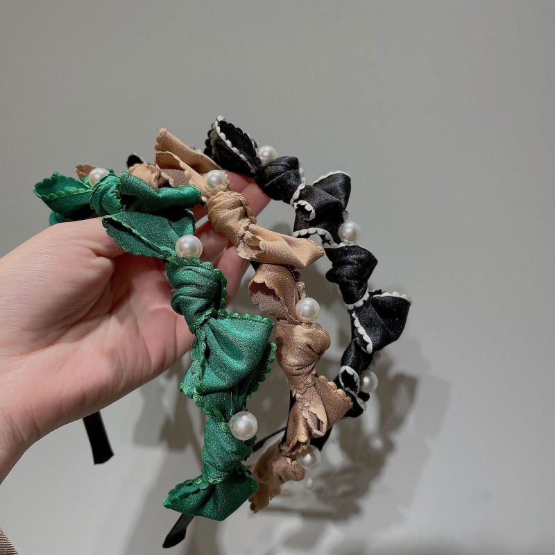 Băng Đô Cài Tóc Hình Nơ Bằng Vải Phối Kim Tuyến Lấp Lánh Thời Trang