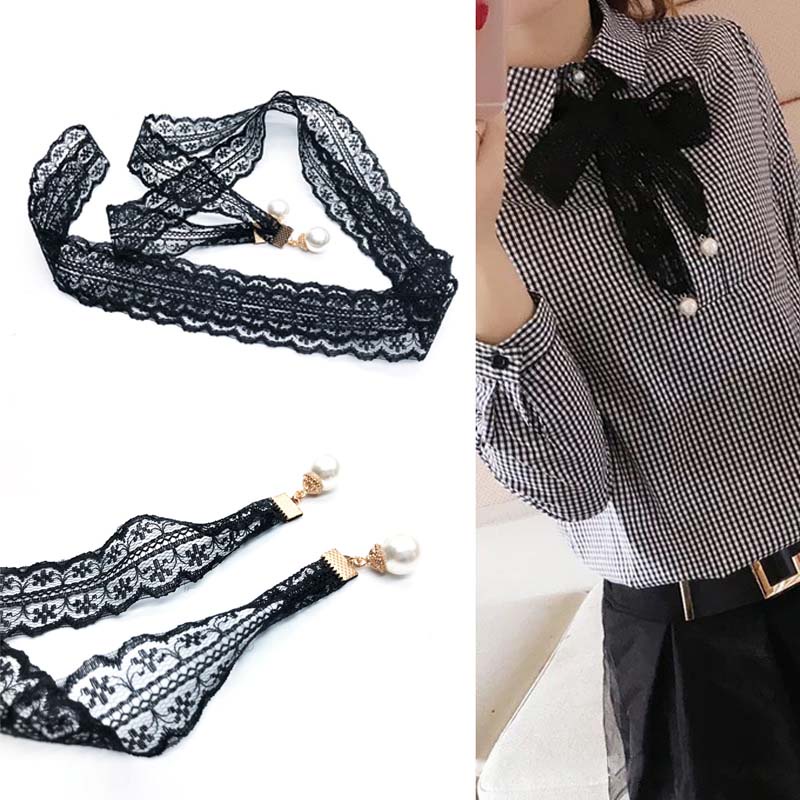 Thắt Lưng Nơ Ren Đính Ngọc Trai Thời Trang Nhật Bản Cho Nữ