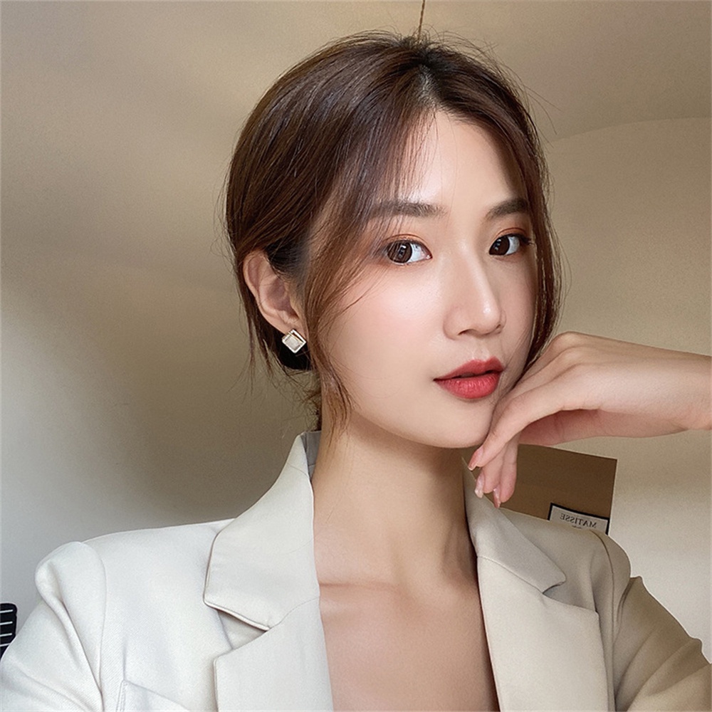 Bông tai đính đá opal hình vuông phong cách cổ điển thời trang cho nữ