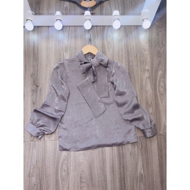 Áo sơ mi kiều nữ lụa tằm cổ nơ dài tay ba màu trắng, đỏ, ghi | BigBuy360 - bigbuy360.vn