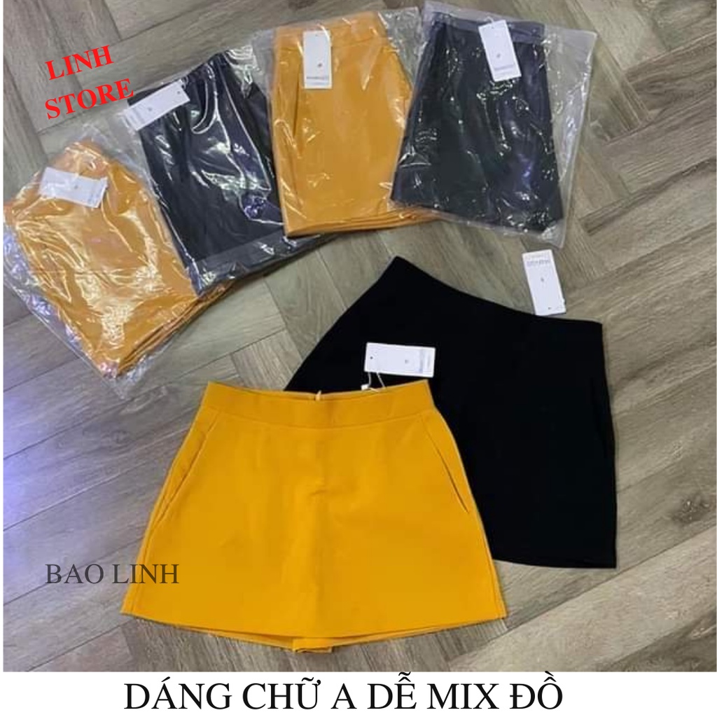 Quần Giả Váy Nữ Linh Store Dáng Chữ A Lưng Cao Đen Vàng Mặc Đi Làm Đi Học Đi Chơi