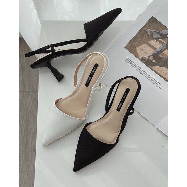 GIÀY CAO GÓT SLINGBACK NỮ GÓT NHỌN 5P BÍT MŨI, KIỂU DÁNG SANG CHẢNH TIỂU THƯ CÓ TRẮNG- ĐEN - NUDE
