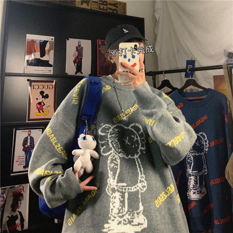Áo Sweater Dày Dặn In Họa Tiết Hoạt Hình Phong Cách Hàn Quốc Thời Trang Thu Đông Cho Nam Và Nữ