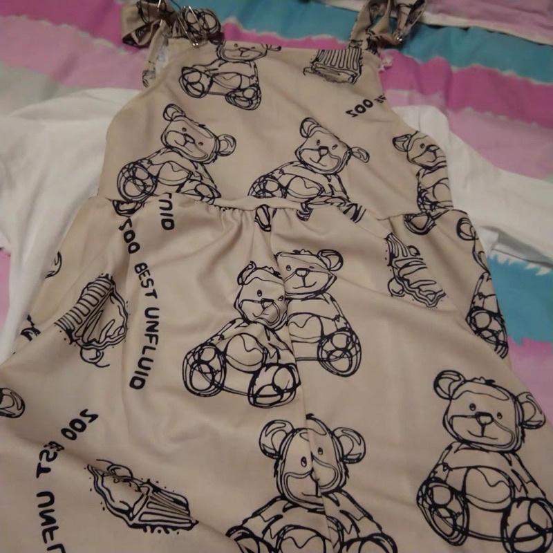 🌸 SẴN Set Váy yếm babydoll dài hình con gấu siu cute COÁ ẢNH THẬTTT