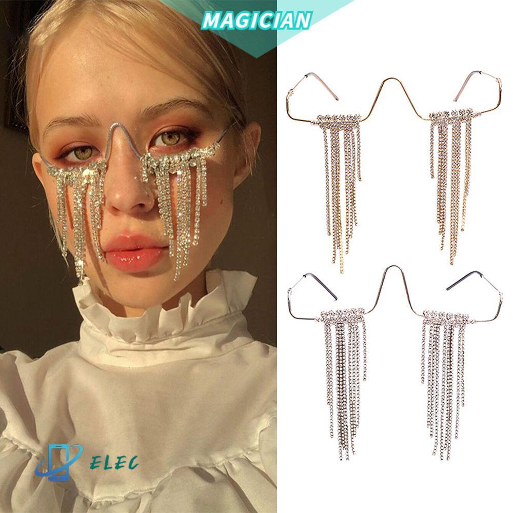 Kính Mát Không Gọng Đính Đá Phối Tua Rua Phong Cách Hip Hop Cho Nữ|Kính Mát Trang Trí Cổ Điển