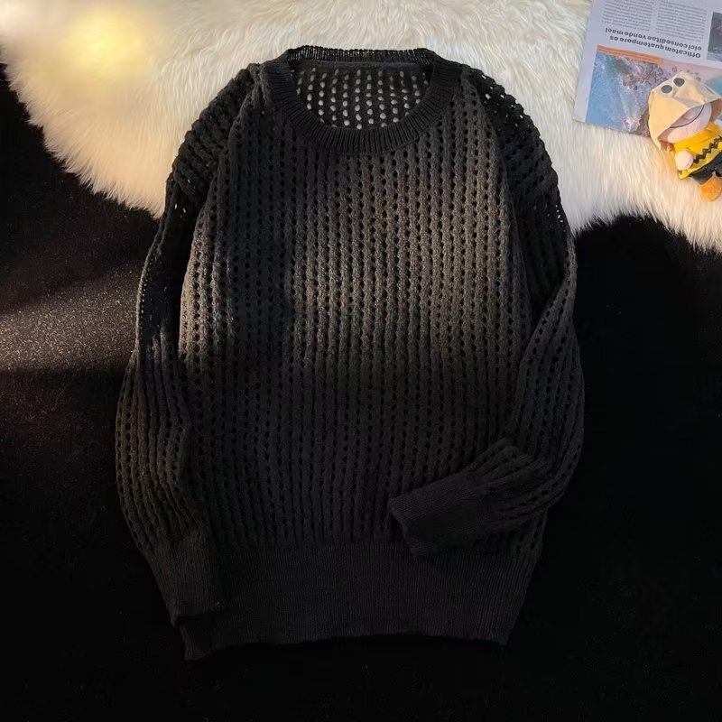 Áo Sweater Dệt Kim Dáng Rộng Cổ Tròn Màu Sắc Đơn Giản Thời Trang Xuân Thu Phong Cách Hàn Quốc Cho Nam