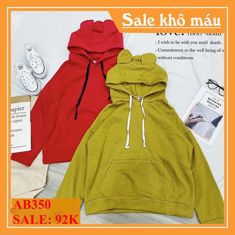 Áo hoodie tai thỏ Chất Nỉ Bông Form Basic Phong Cách Hàn Quốc CHIBEST AB350