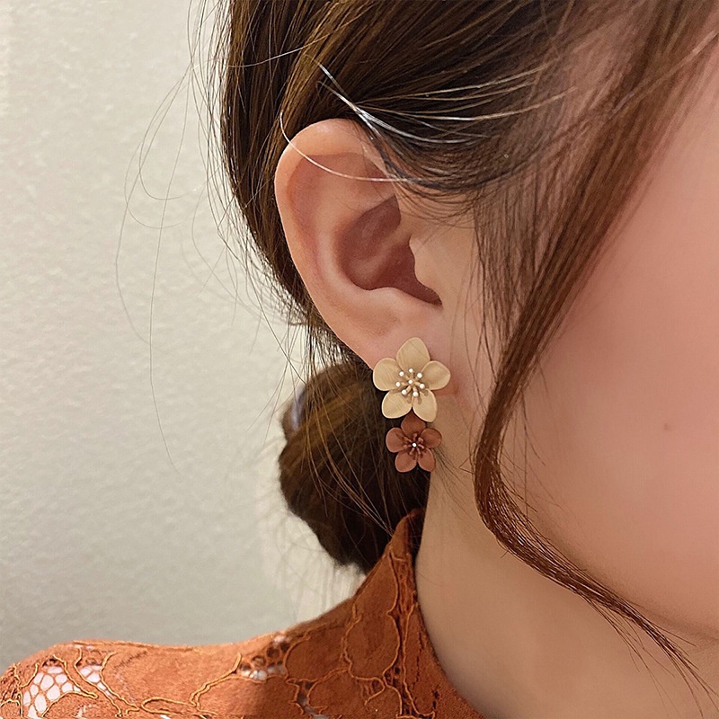 [Hàng Mới Về] Bông Tai Hình Hoa Màu Cà Phê Bằng Bạc 925 Dễ Thương