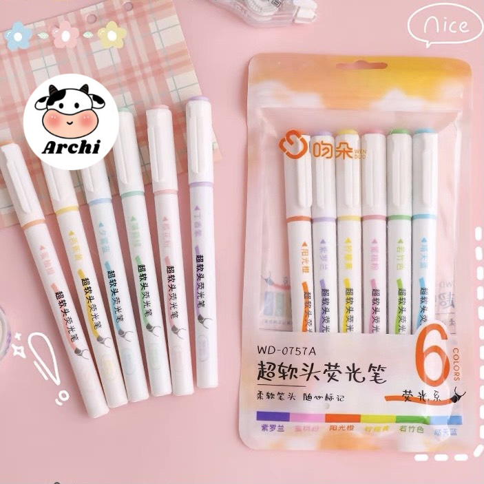 Set 6 bút đánh dấu highlight dạ quang, bút nhớ sắc màu 0757