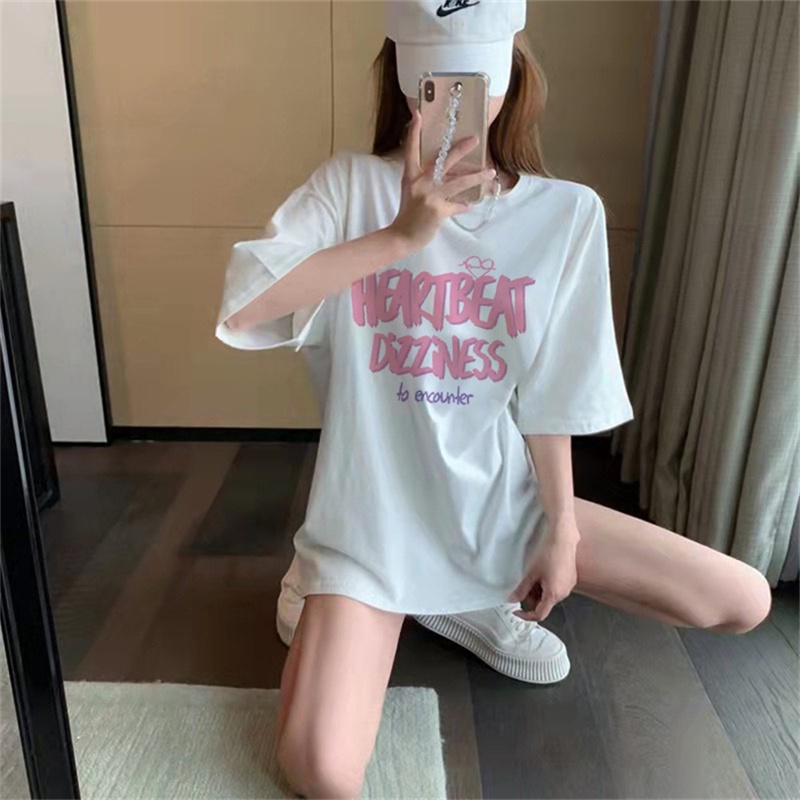 Áo thun HIIXIIVI 100% cotton tay ngắn cổ tròn in hình thời trang mùa hè phong cách Hàn Quốc cho nữ 2022