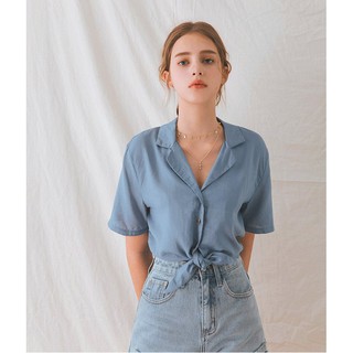 Áo sơ mi lửng cổ vest thắt nơ eo nữ Air Space 2021821009