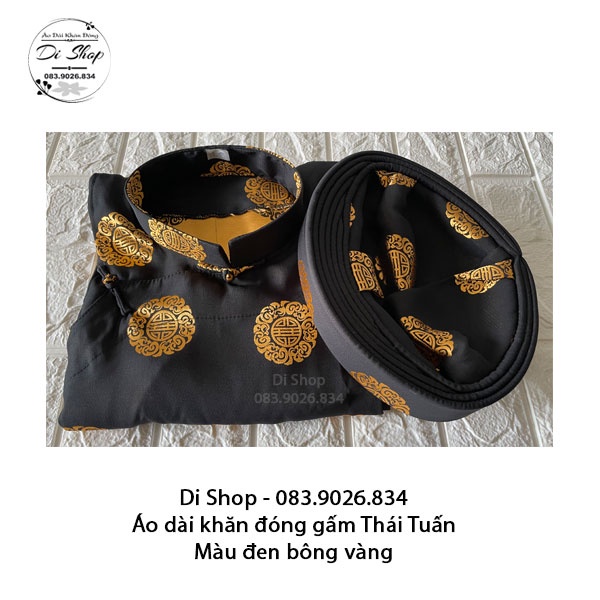 Áo dài khăn đóng nam vải gấm Thái Tuấn cao cấp - MÀU ĐEN BÔNG VÀNG