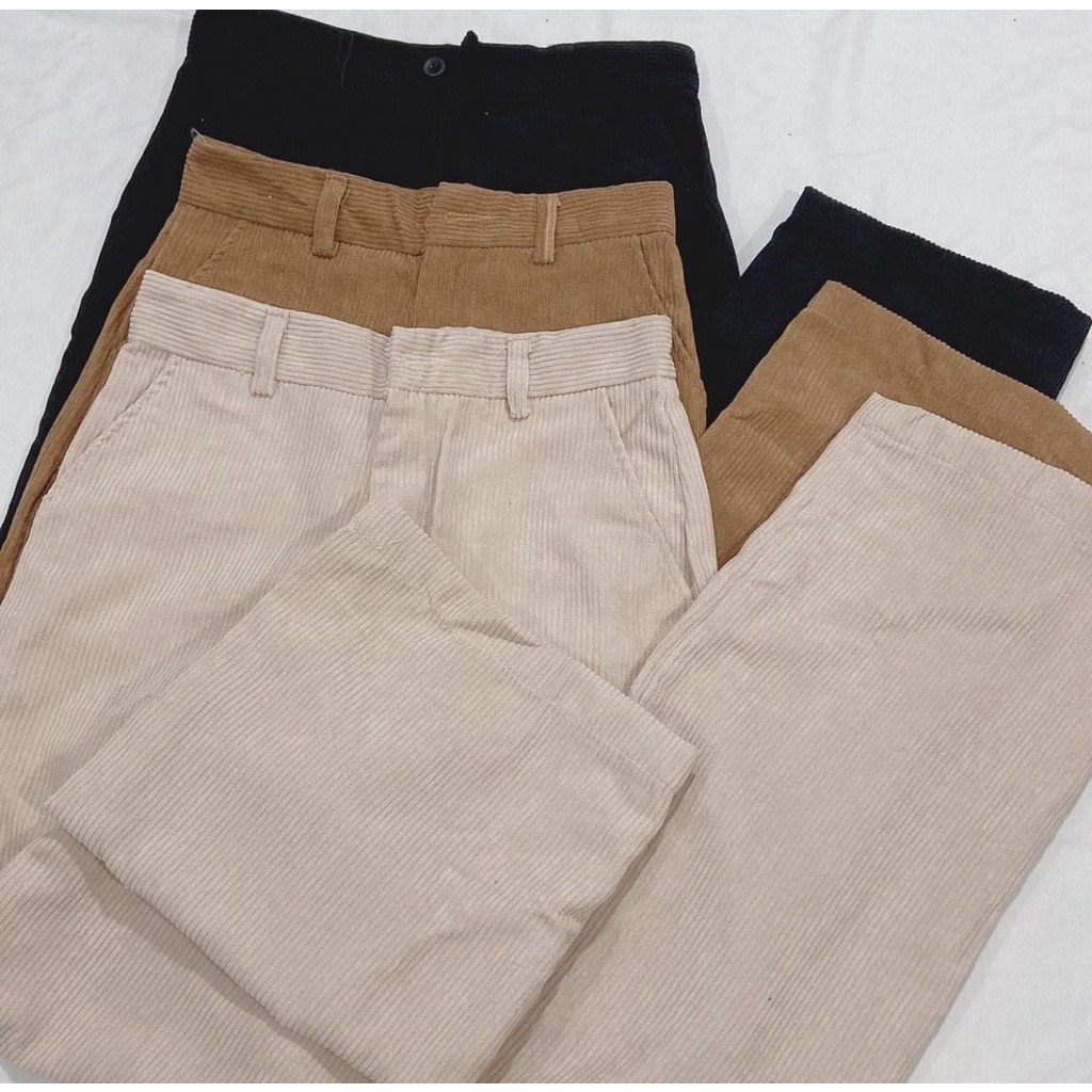 Quần dài nhung gân nữ form ống suông lưng thun cài cúc-Unisex_2022