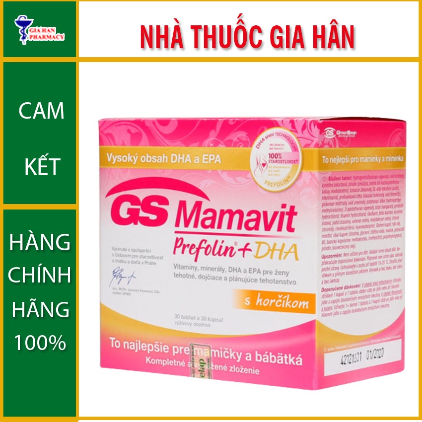 GS Mamavit Prefolin + DHA + EPA hộp 60 viên , bổ sung vitamin cho bà bầu , Gia Hân