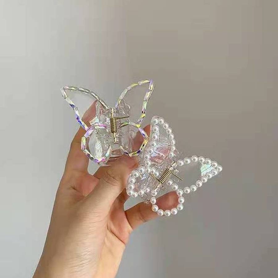 Kẹp tóc hình bướm trong suốt đính ngọc trai phong cách Hàn Quốc nữ tính