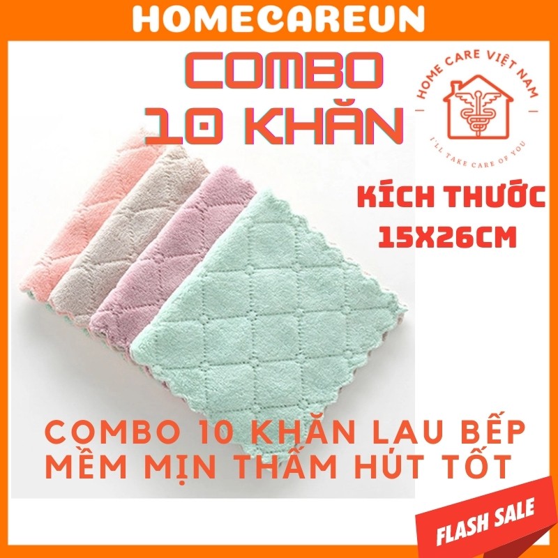 Combo 10 khăn lau bếp đa năng 2 mặt đa năng - thấm hút nước tốt - mềm mịn, kháng khuẩn