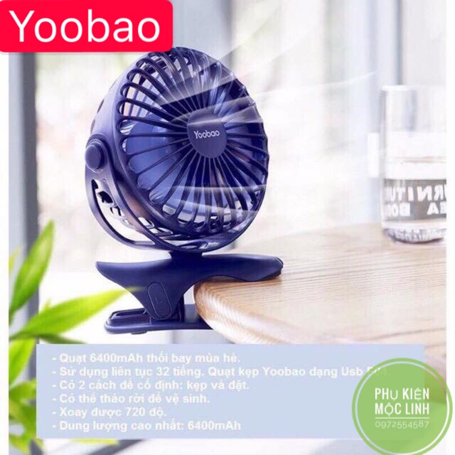 Quạt sạc tích điện hÃng yoobao kẹp xoay 360 độ F04 dung lượng 6400mah