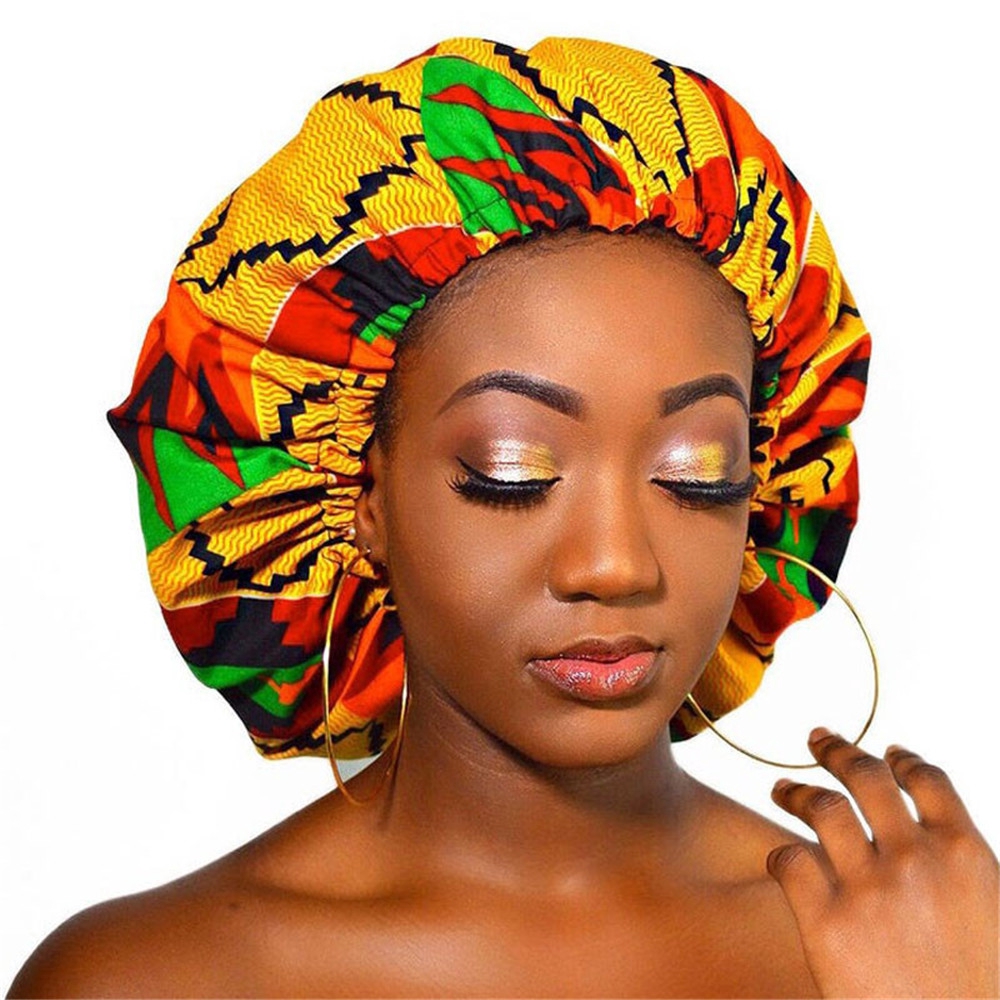 KAREN Extra Large Women Hair Loss Cap Satin Silk African Pattern Night Sleep Hat