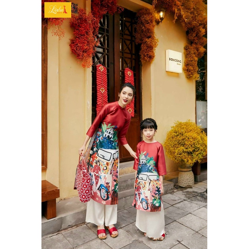 Áo dài cao cấp mẹ bé 🎀LINLEE🎀 Áo  dài cách tân đẹp giá rẻ, áo dài đôi điệu đà cao cấp