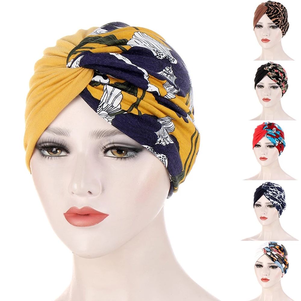 Mũ turban thắt nút co giãn họa tiết hoa nhiều màu thời trang cho nữ