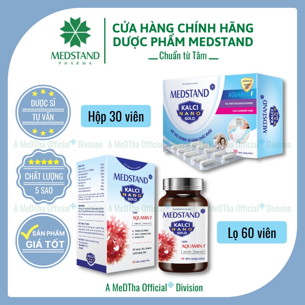 Kalci Nano Gold - Bổ Sung Canxi, Vitamin, Tăng Chiều Cao, Ngăn Còi Xương (Hộp 30, Lọ 60 Viên) [Chính Hãng]