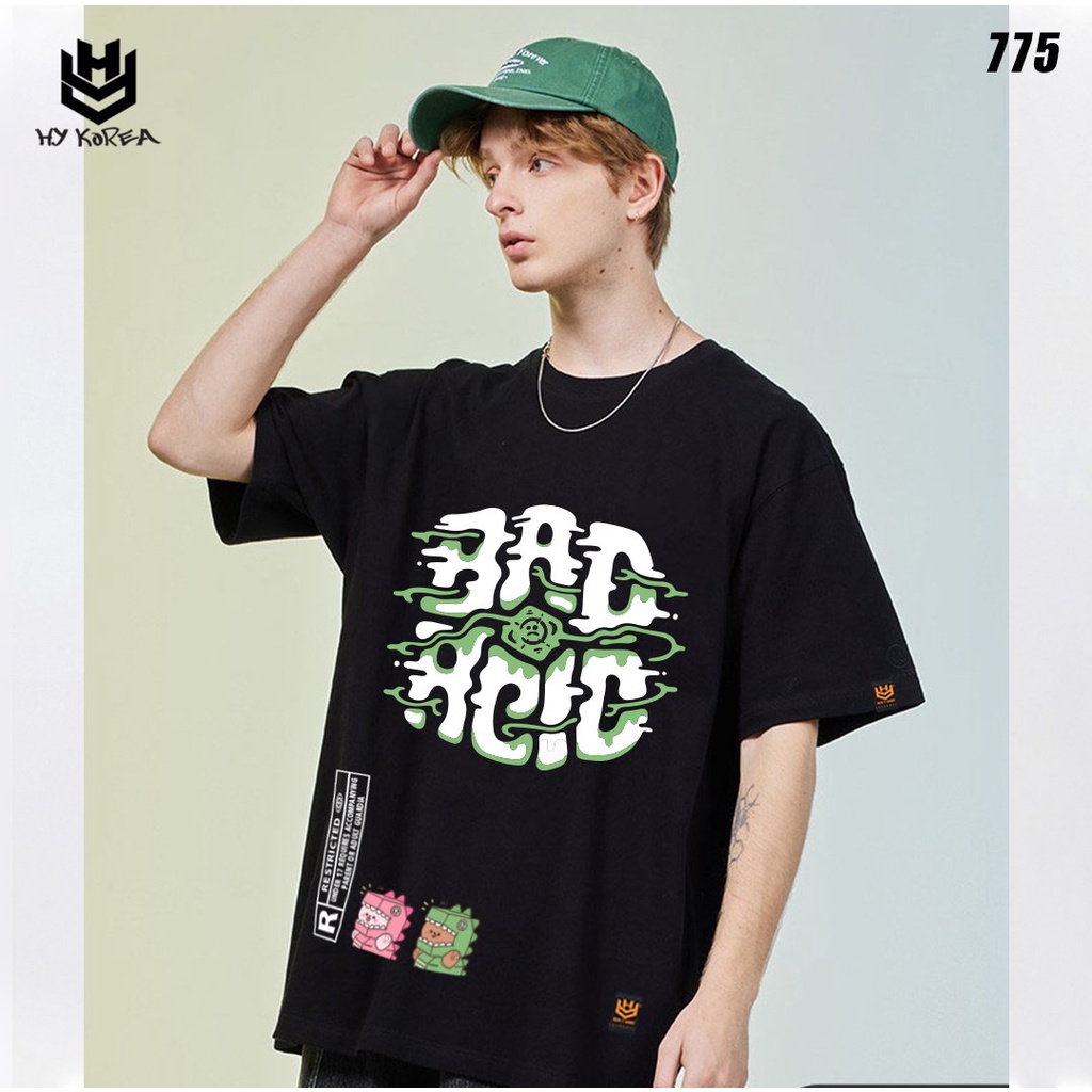 Áo phông unisex tay lỡ Bad Acid 775 HY KOREA nam nữ form rộng