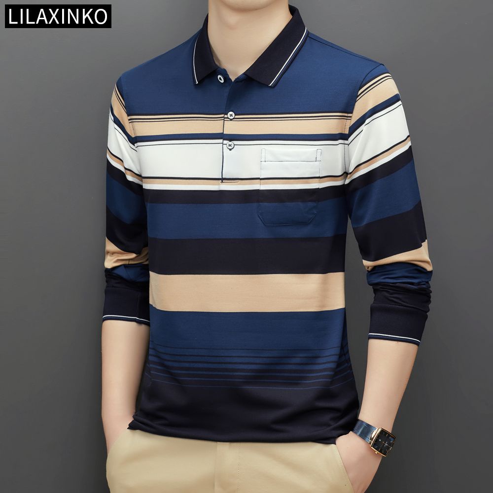 Áo Thun Polo Cotton Tay Dài Kẻ Sọc 3 Màu Thời Trang Thu Đông Cho Nam