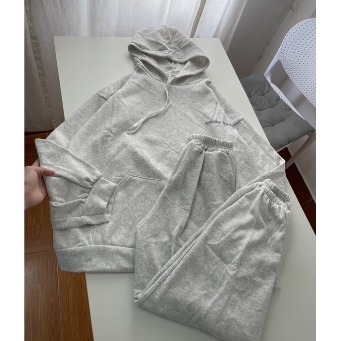 Set bộ áo hoodie quần nỉ bom màu xám ( chữ nhỏ xanh bên phải ) | BigBuy360 - bigbuy360.vn