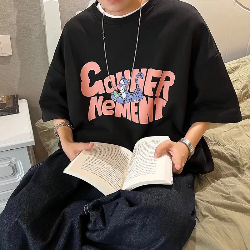 Áo Thun Tay Lỡ Cổ Tròn Dáng Rộng In Chữ Và Hoạt Hình Thời Trang Cho Nam Size M-8XL