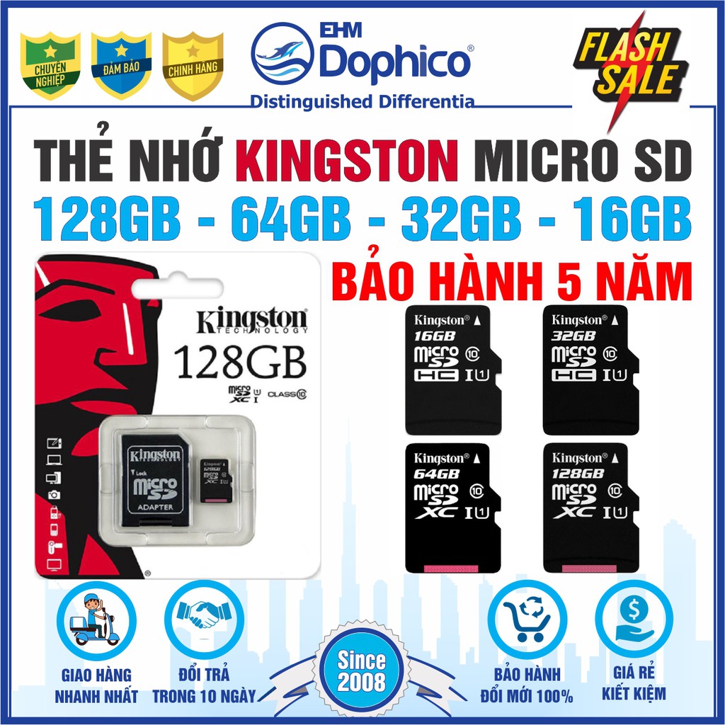 Thẻ nhớ Kingston 128GB/64GB/32GB/16GB - KINGSTON MicroSD Class10 – CHÍNH HÃNG – Bảo hành 5 năm – Kèm Adapter