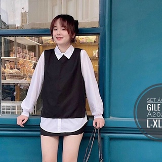 Áo sơmi tắng bigsize 55-90kg kèm gile đen siêu xinh đi làm đi chơi đều được